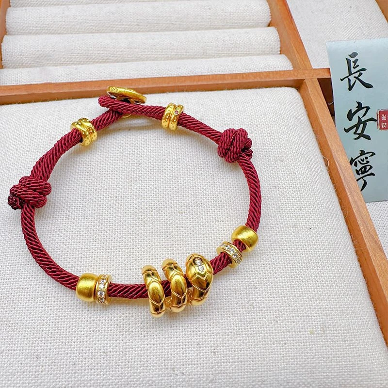 合金布艺手链 手工蛇红色原创设计金手串串珠半成品手编可调节