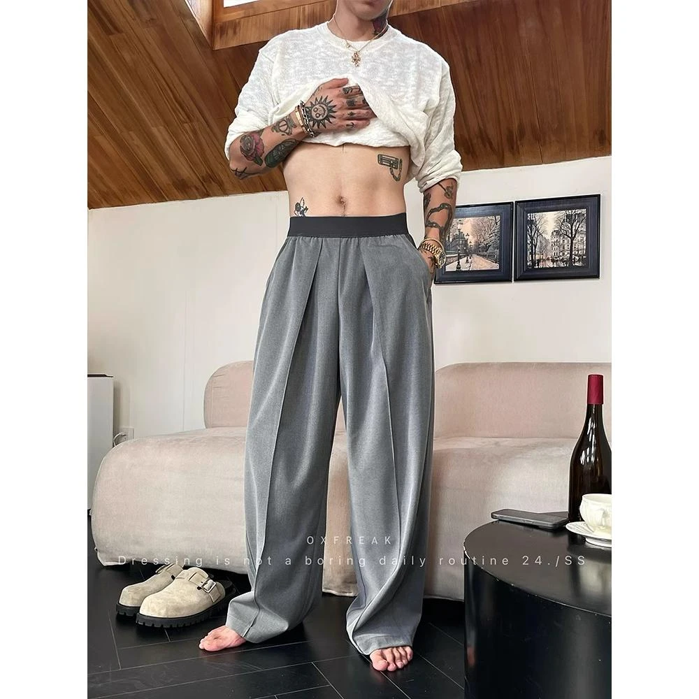 十二潮男春秋季休闲裤韩版小众解构褶皱直筒宽松百搭ins潮西裤子