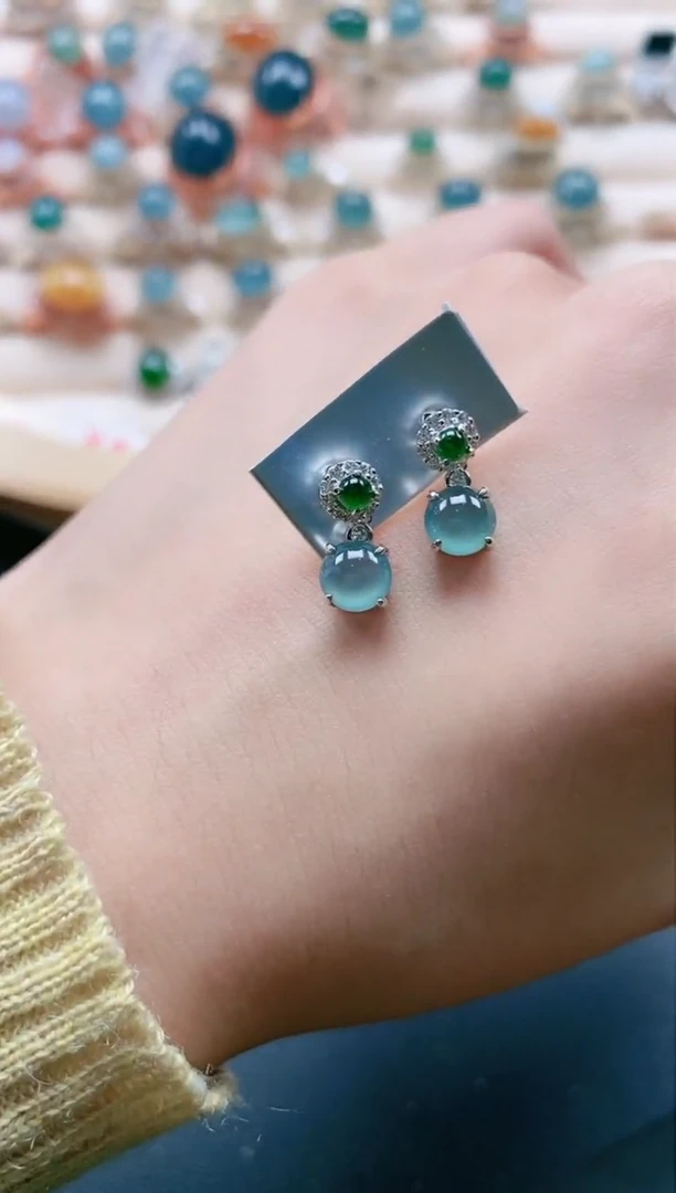 【闪购商品】翡翠耳饰银S925镶嵌1