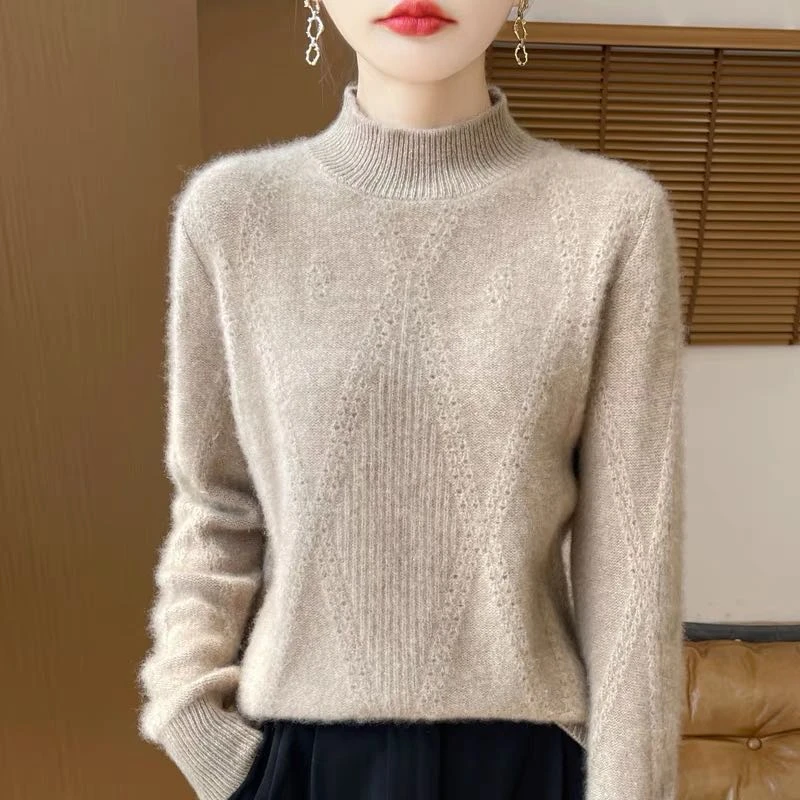 【梅姐专属】秋冬新款一线成衣半高领镂空打底羊毛衫QHNJRG-939