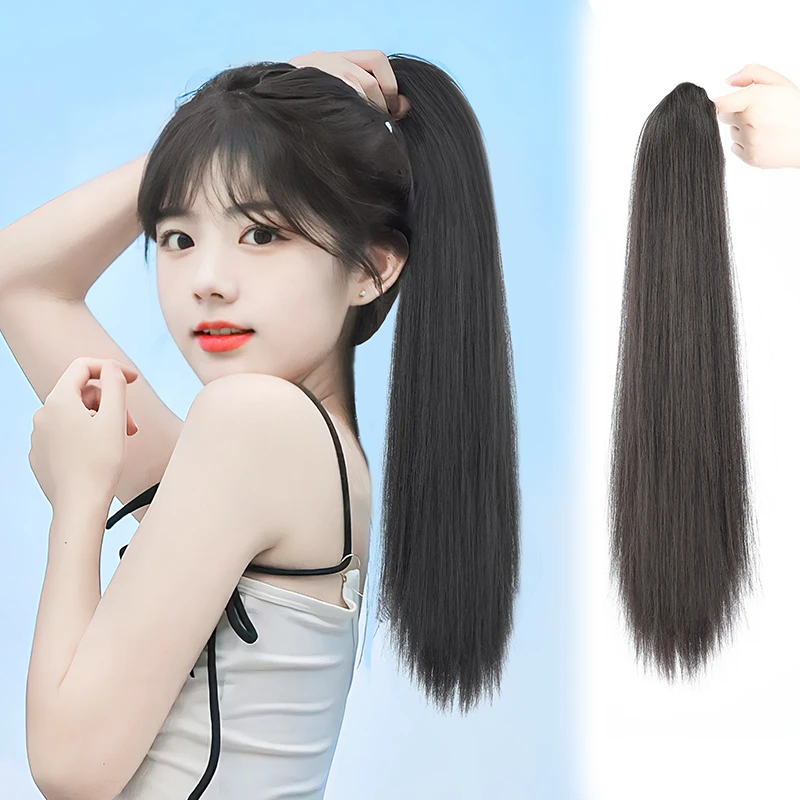 假发女发夹马尾夏扎发抓夹式马尾仿真人发自然长直发高马尾小辫子
