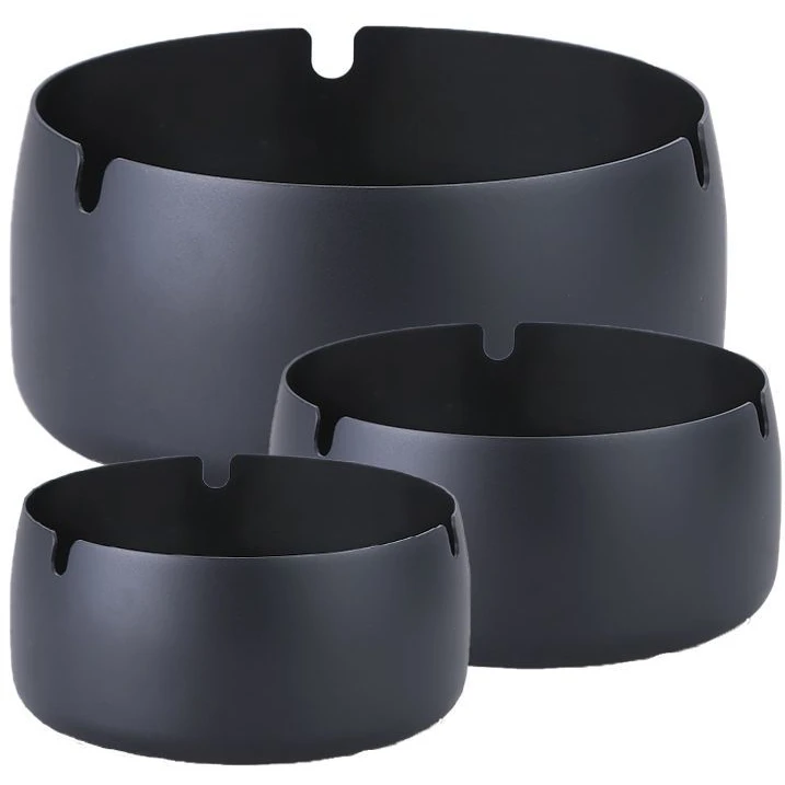 黑色不锈钢时尚烟灰缸防摔防风创意INS家用客厅酒吧KTV圆形大号