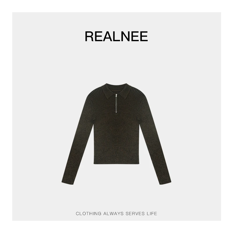 REALNEEI【纸片人】COS亚麻经典极简拉链POLO领百搭休闲上衣女06189
