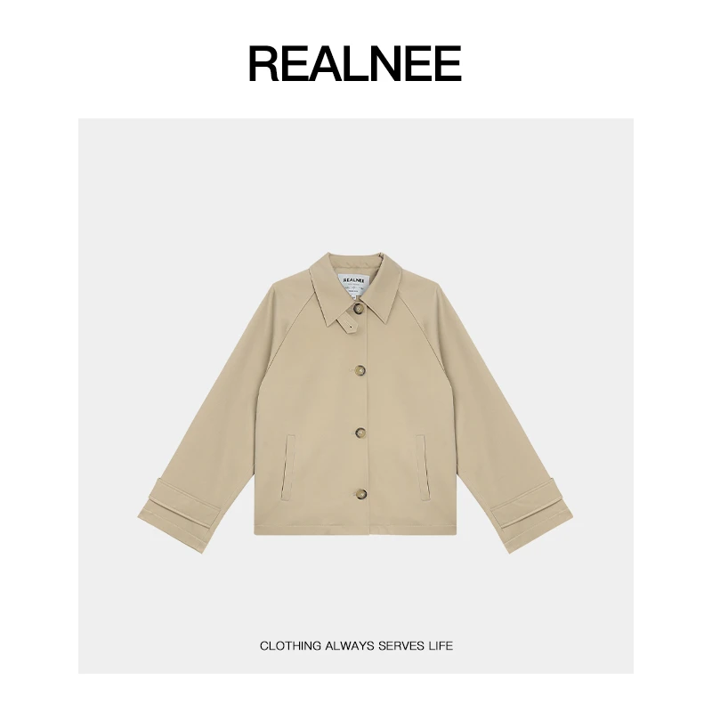 REALNEE【哈林顿】长绒棉极简短风衣外套经典复古随性慵懒穿搭08032