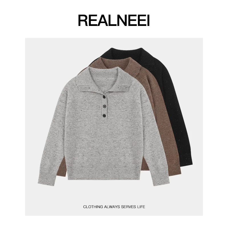 REALNEEI【北欧环游】眻毛极简套头软糯不扎肤慵懒翻领上衣X2421