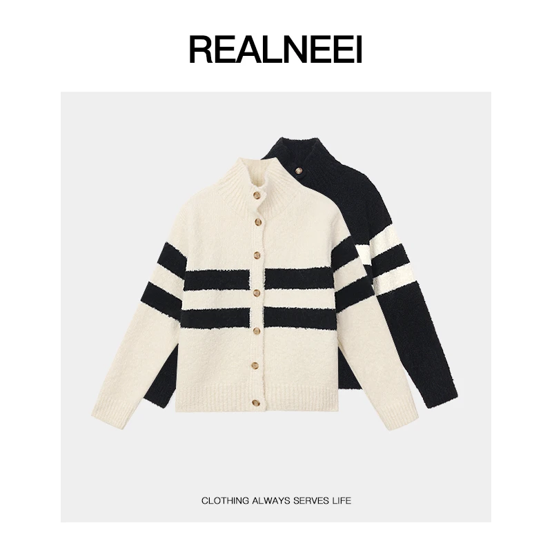 REALNEEI【挪威之夜】绵眻毛极简慵懒宽松针织高领开衫毛衣81194