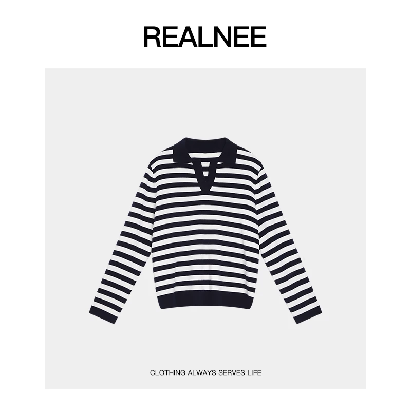 REALNEEI【方圆几里】极简澳洲眻毛POLO条纹毛衣复古松弛穿搭08403