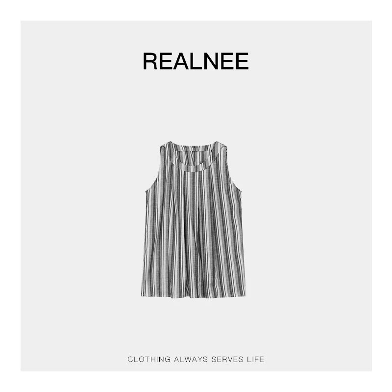 REALNEE【溢彩夏日】长绒棉竖条纹上衣极简温柔风静奢穿搭03630