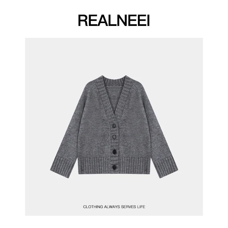 REALNEEI【灰调时刻】眻毛极简静奢秋冬优雅穿搭宽松开衫毛衣03925