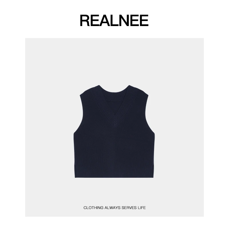 REALNEEI【经典延续】眻毛宽松袖窿开衩V领宽松型马甲女款秋冬09096