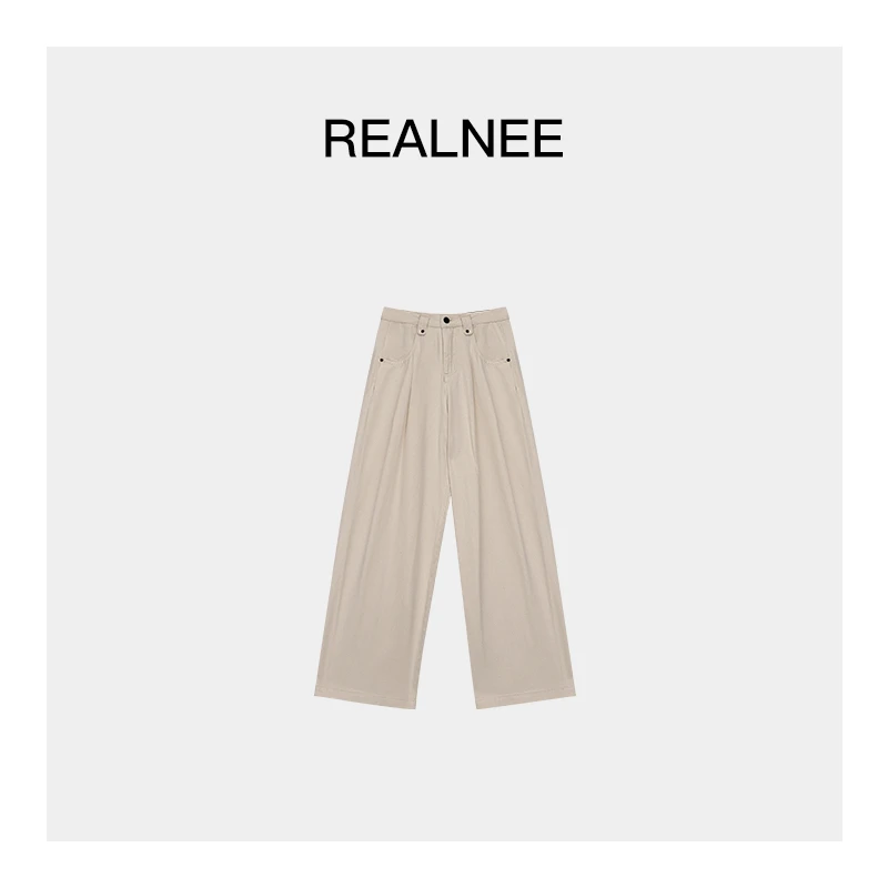 REALNEE【伯爵茶叙】BAL*莱赛尔阔腿牛仔裤极简腔调搭配刚需03481