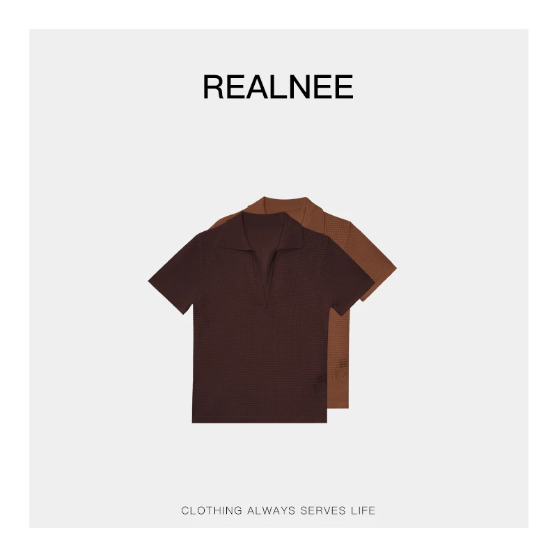 REALNEEI【松弛速递】极简镂空POLO针织上衣松弛感老钱风穿搭03533