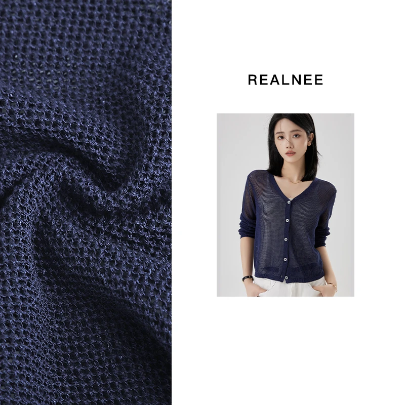 REALNEE【松弛无边】极简‘亚麻+天丝’镂空开衫显瘦舒适主义02250