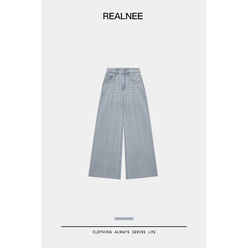 REALNEE【百搭牛仔】BAL*土耳其浅色阔腿牛仔裤猫须搭配刚需03560