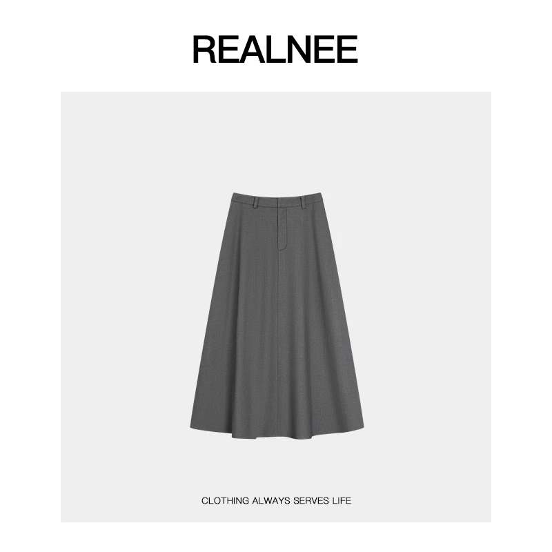 REALNEEI【迟迟】极简眻毛复古舒适主义显瘦立裁高腰半身裙08397