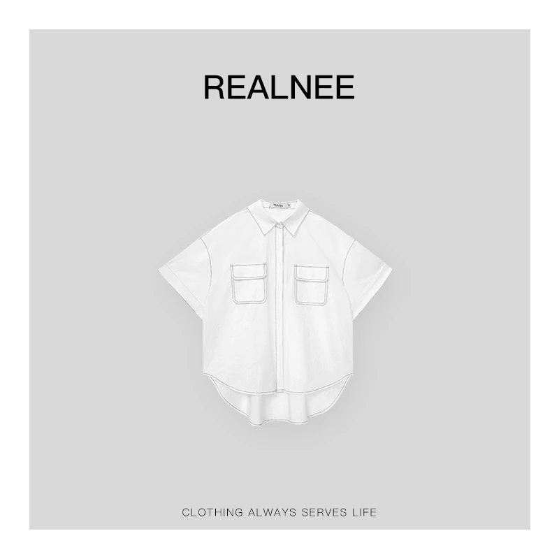 REALNEEI【漫画衬衫】精梳棉极简明线衬衫松弛慵懒感随性穿搭03615