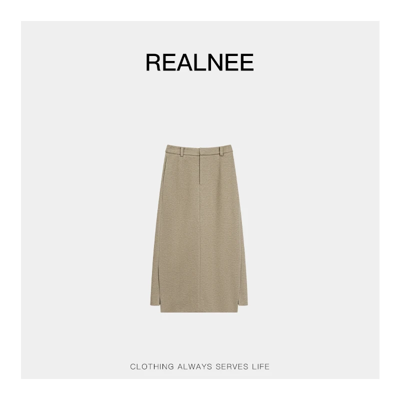 REALNEEI【燕麦摩卡】绵眻毛醋酸极简H版气质法式半身裙中长款07035