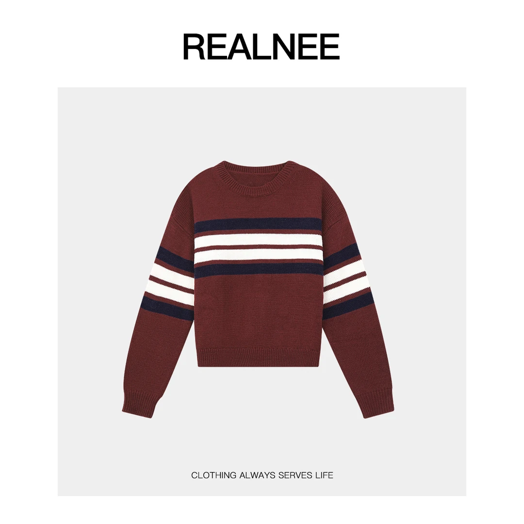 REALNEEI【莫利纳】眻毛法式小众条纹圆领卫衣宽松型松弛毛衣03869