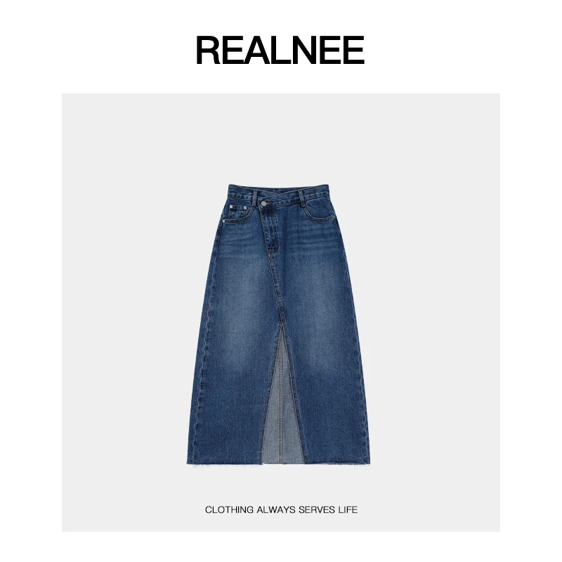 REALNEEI【爱丁堡】土耳其长绒棉牛仔半身裙开叉复古港风穿搭08007