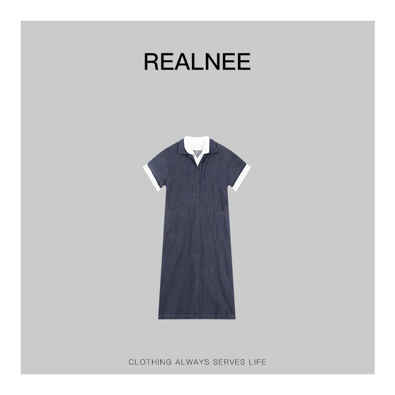 REALNEEII【海岛尾声】‘亚麻+天纟’牛仔连衣裙港风腔调穿搭03627