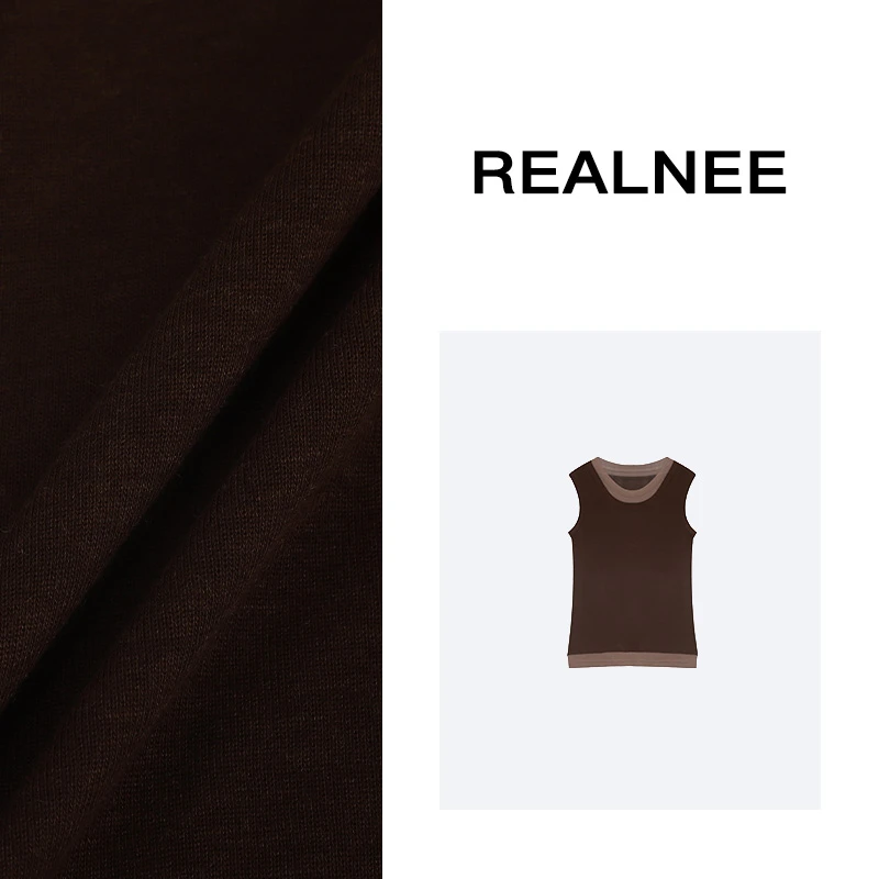REALNEE【浓情拿铁】莱赛尔羊毛拼接假两件背心慵懒随性穿搭0X129