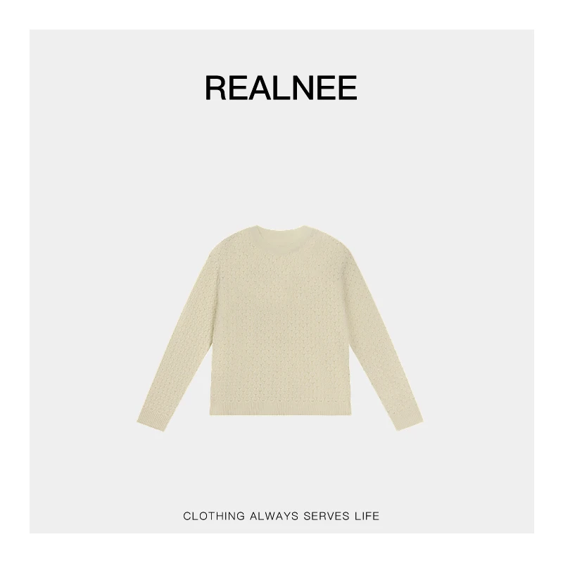 REALNEEI【轻衫细语】眻毛肌理感穿搭毛织上衣秋季长袖毛衣03817