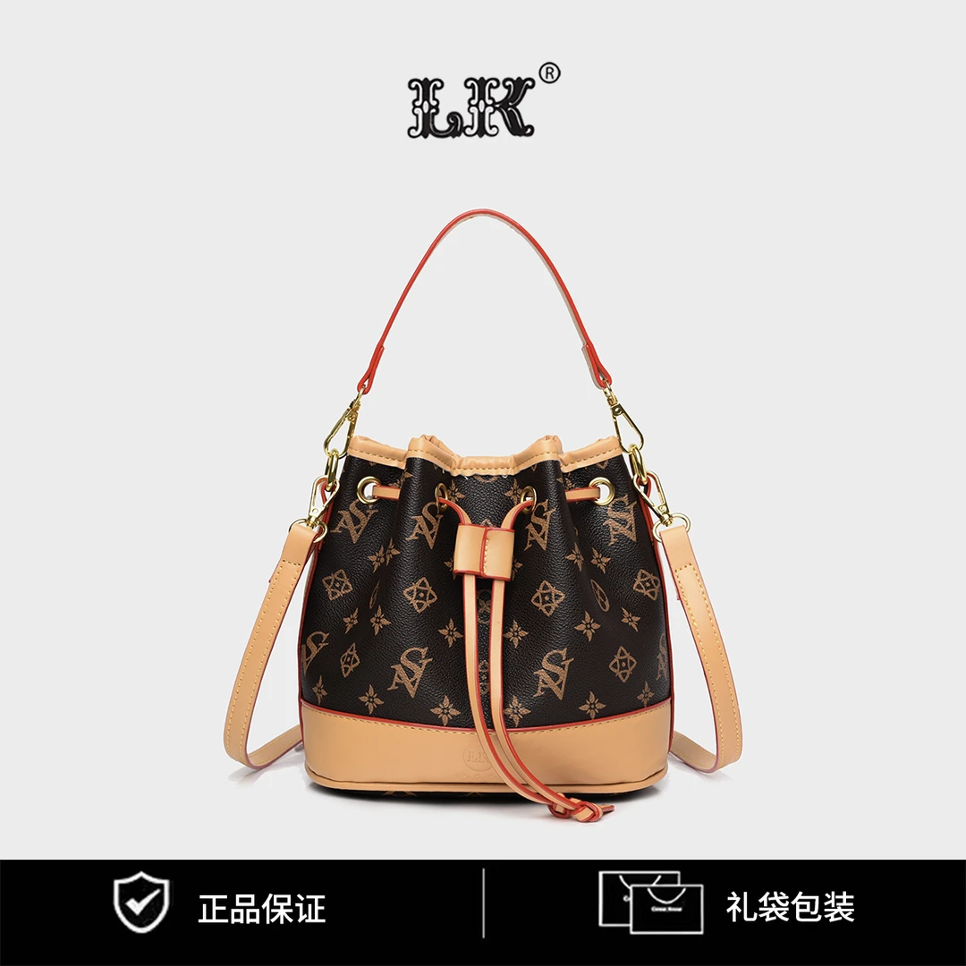 百搭洋气休闲水桶包包经典款女士手提包包斜挎单肩背包721棕色