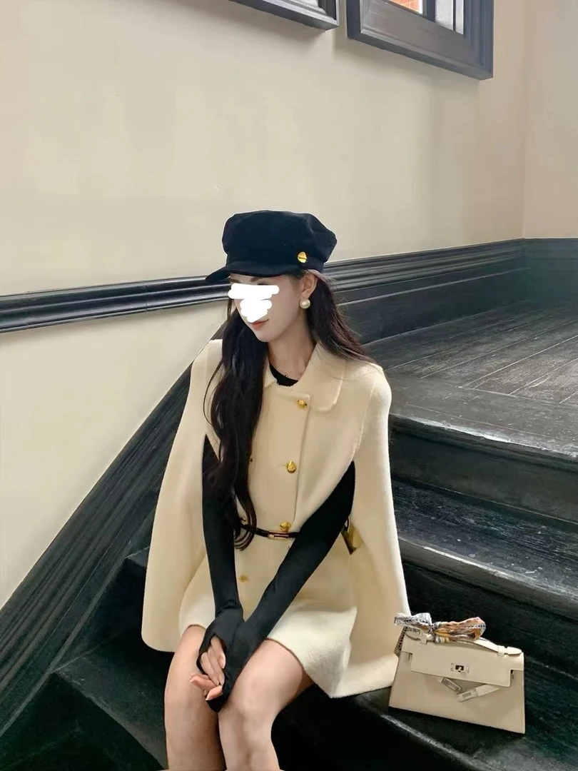 财阀千金韩系高级感超好看斗篷毛呢外套今年流行西装呢子大衣秋冬