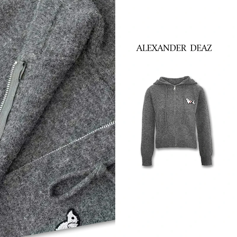 2025  新款秋季上新毛呢简约休闲长袖拉链卫衣针织外套A8025【HW】