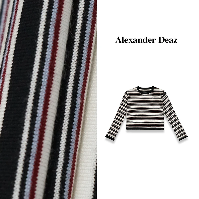 2024 新款复古条纹斑马撞色圆领长袖针织套头毛衣A8008【东】