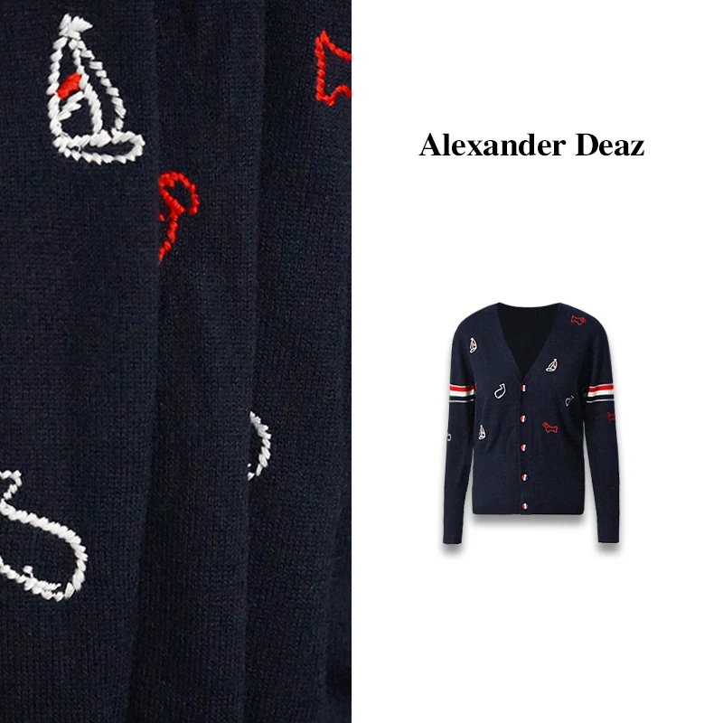 2024 新款秋季上新设计感刺绣海洋之心腊狗长袖针织开衫A8017【HN】