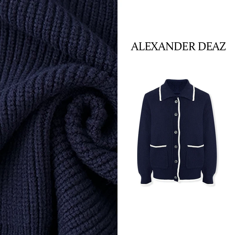 2024 新款撞色休闲时尚口袋翻领长袖针织衫A8006【HN】