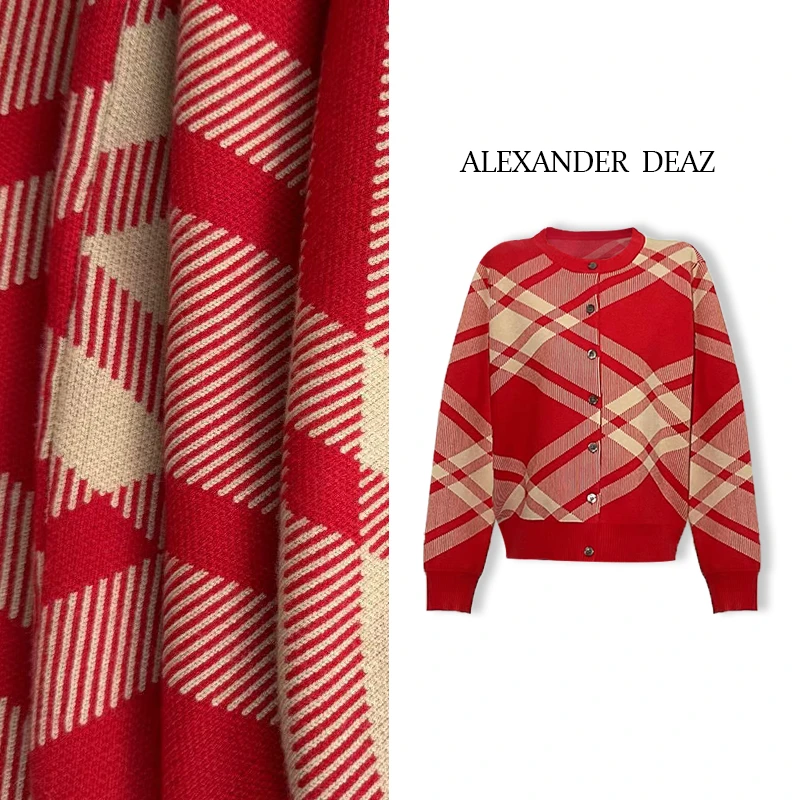 2024 新款秋季百搭小众设计拼格圆领长袖针织开衫A8022【玥】