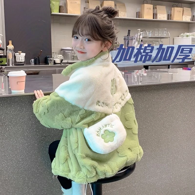 女童冬装外套2023新款洋气儿童冬季加厚小女孩羊羔毛绒夹棉上衣潮