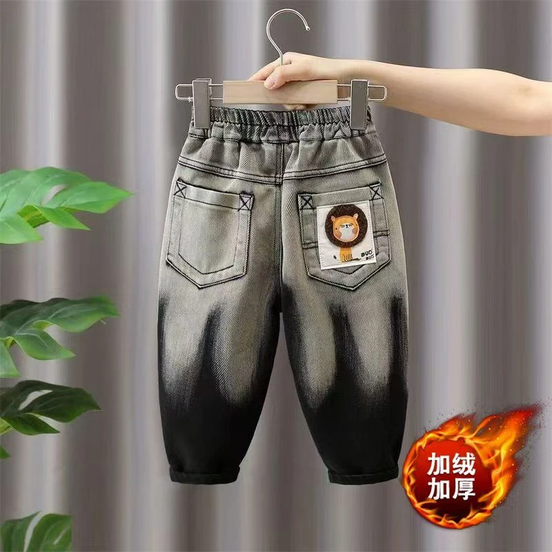 男童秋冬牛仔裤2024新款秋装宝宝炸街痞帅休闲裤儿童一体绒裤子潮