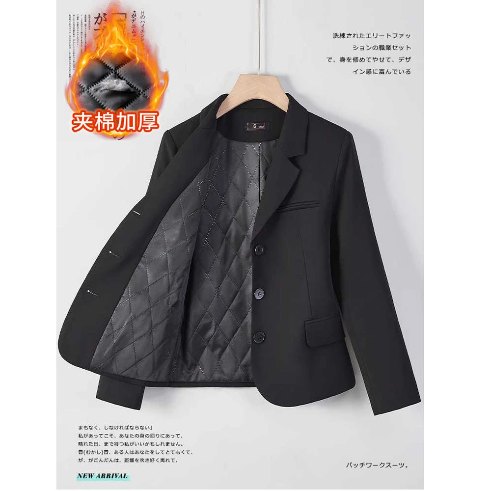 黑色夹棉西装外套女2025新款冬季加厚小个子气质女士短款西服秋冬