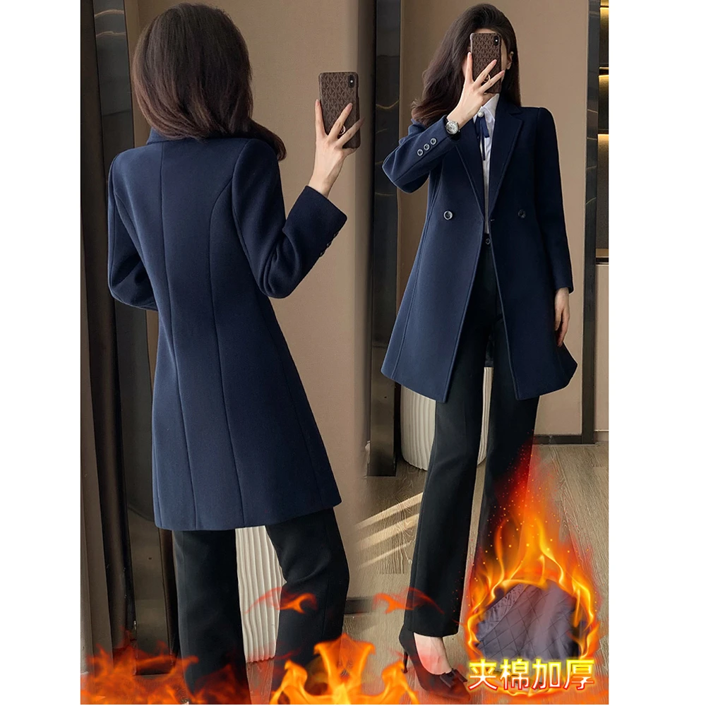 职业装毛呢大衣女中长款冬加厚夹棉呢子西装外套酒店珠宝店工作服