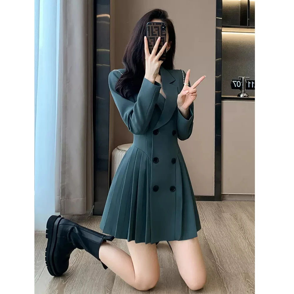 法式赫本风西装连衣裙女高级感气质职业正装百褶裙小个子a字短裙