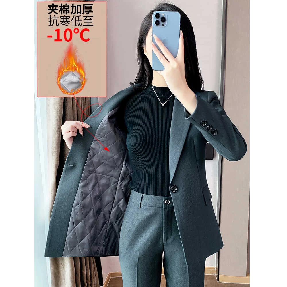 西装外套女士秋冬休闲小个子加厚夹棉西服气质职业套装工作服正装