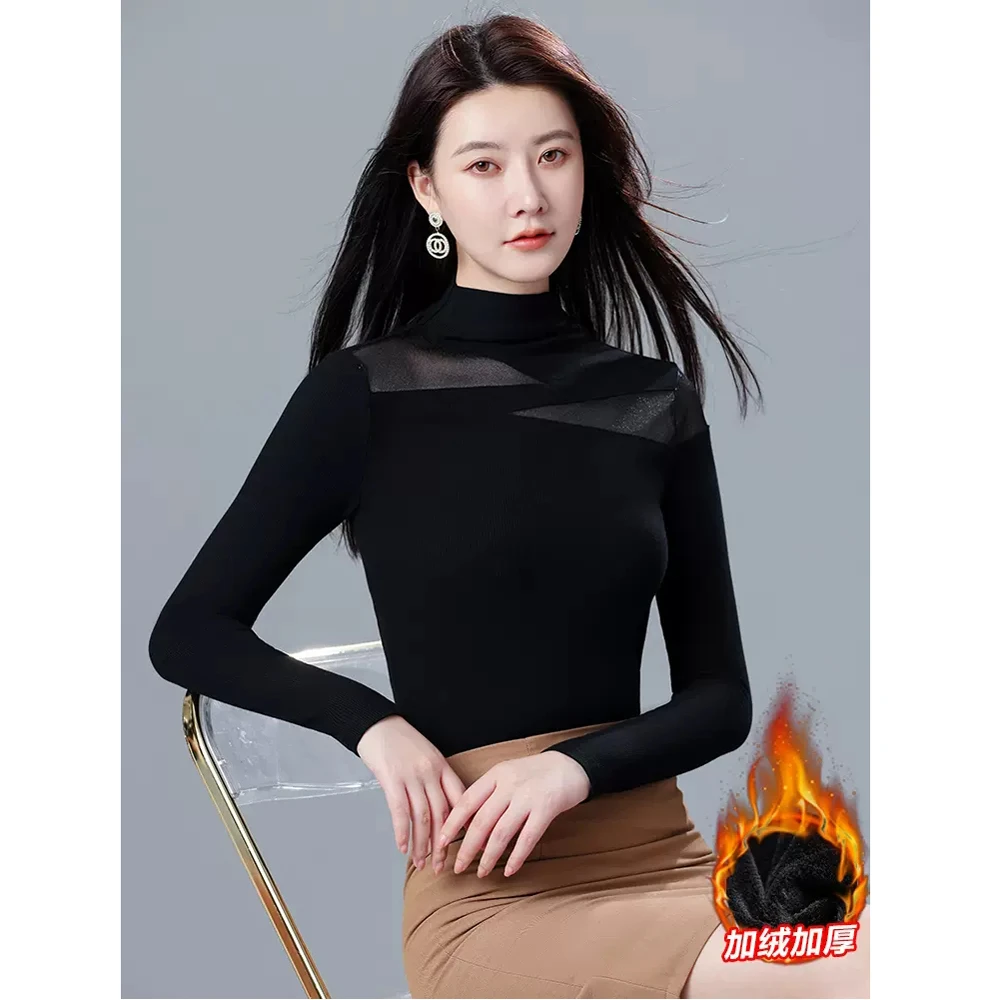 半高领毛衣打底衫女时尚洋气2025秋冬新款加绒加厚保暖配西装内搭