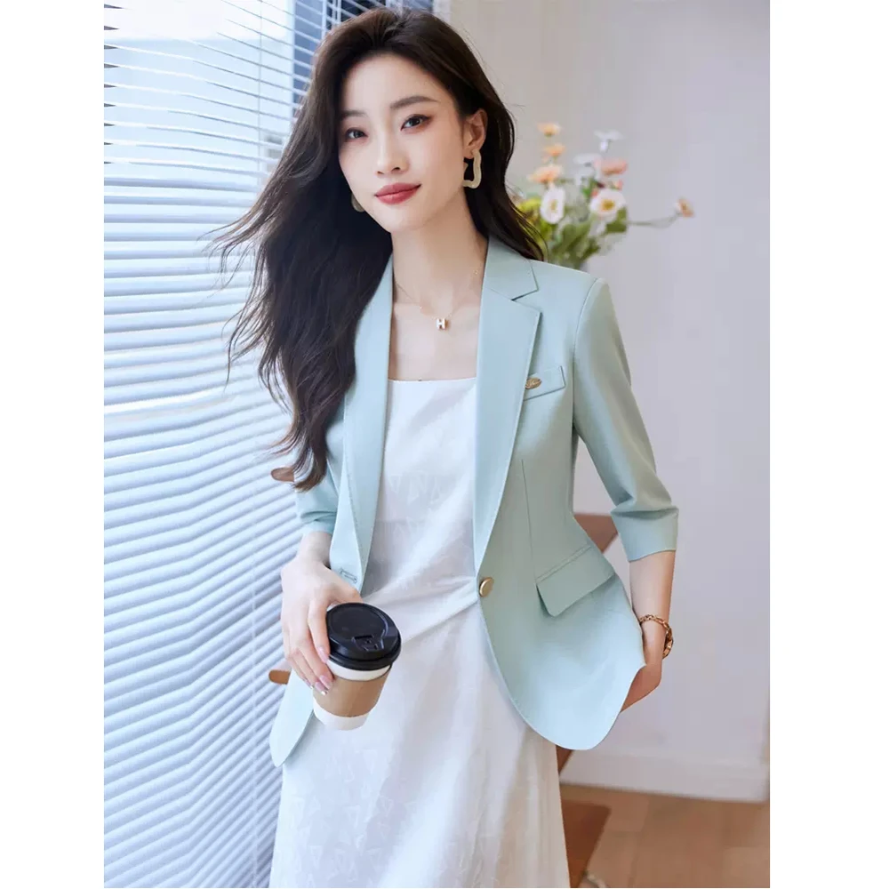 春夏七分袖小西装外套女薄款修身气质新款休闲中袖西服短款小个子