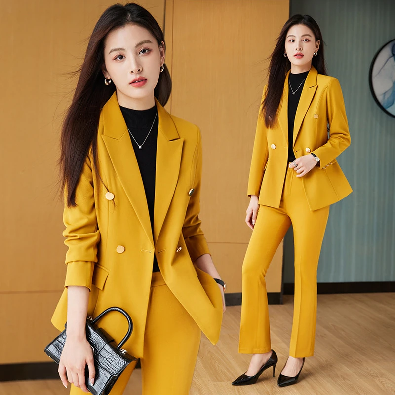 黄色西装套装女长袖秋冬2025新款修身高级感职业装气质通勤工作服