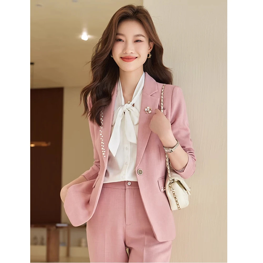 粉色西装外套女春秋2025新款职业装气质女神范西服套装休闲工作服