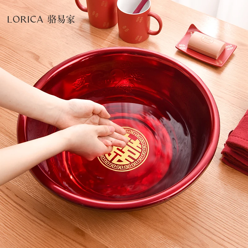 骆易家「结婚喜盆」脸盆红色娘家陪嫁洗漱女方婚庆包袱用品聚宝盆