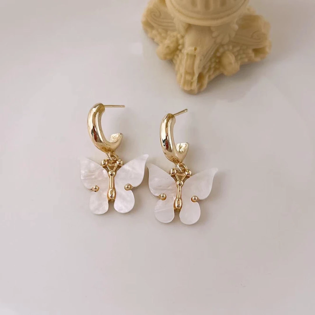 合金耳饰 c-1511气质白色蝴蝶耳坠轻奢时尚百搭简约清新精致耳环