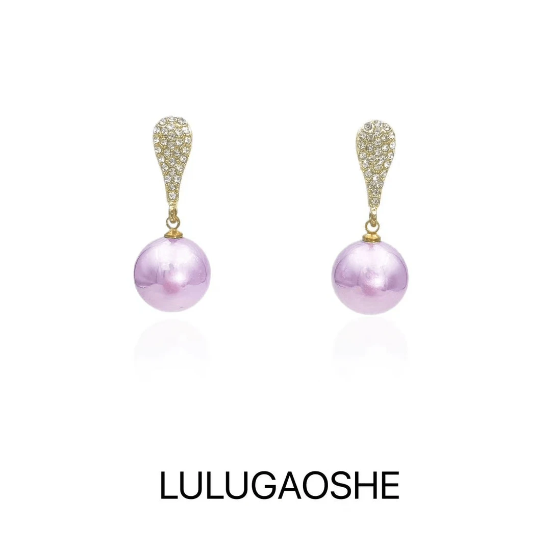 合金仿珍珠耳饰 c-1018高贵轻奢简约优雅紫色耳坠精美素款气质