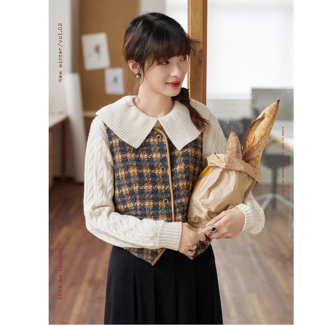 【王雪糕专属】「白描工作间」"贝尔蒙特"高品质羊毛彩色复古格纹马甲