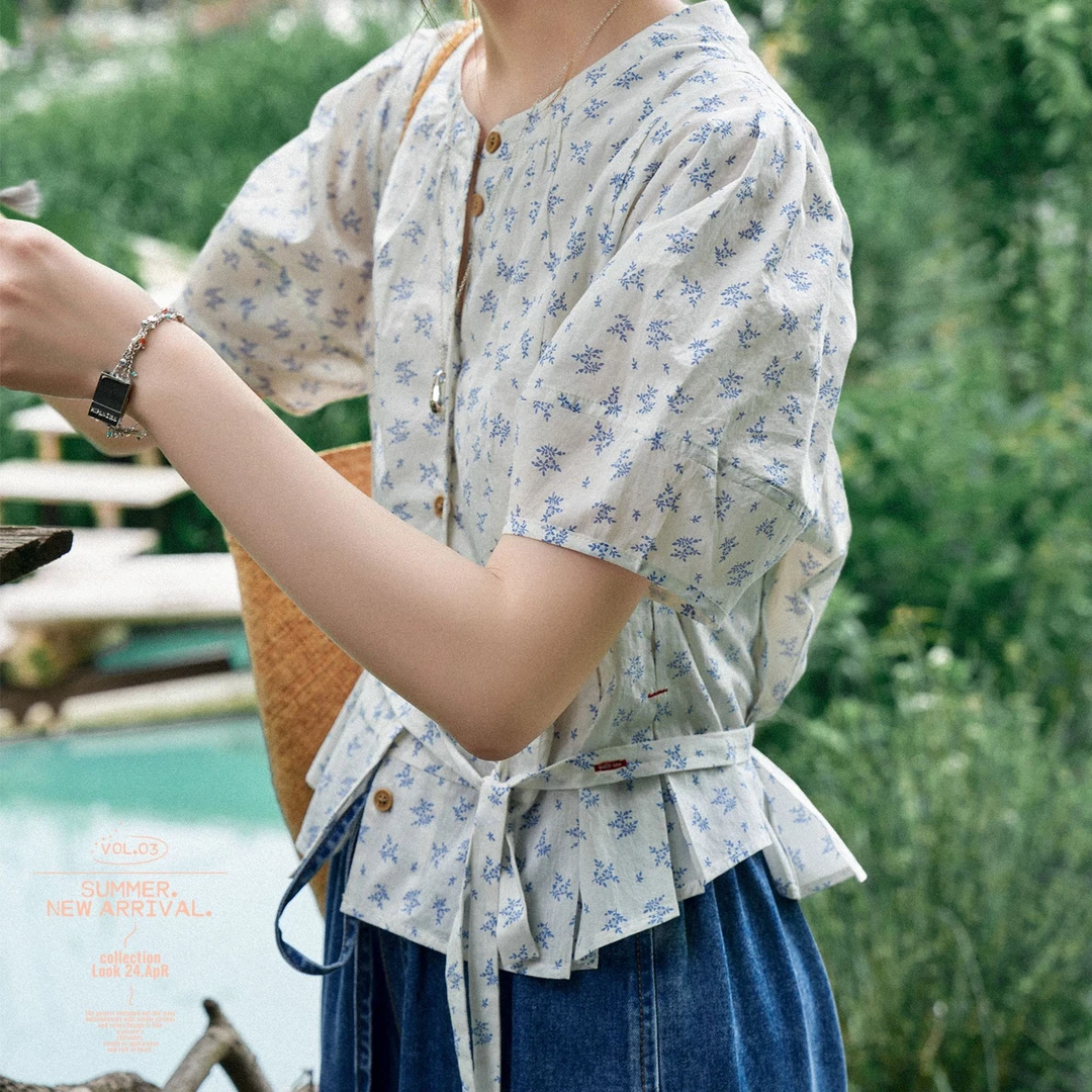 「白描工作间」" 蔷薇湖上"特定100支长绒棉设计感小众碎花衬衫女