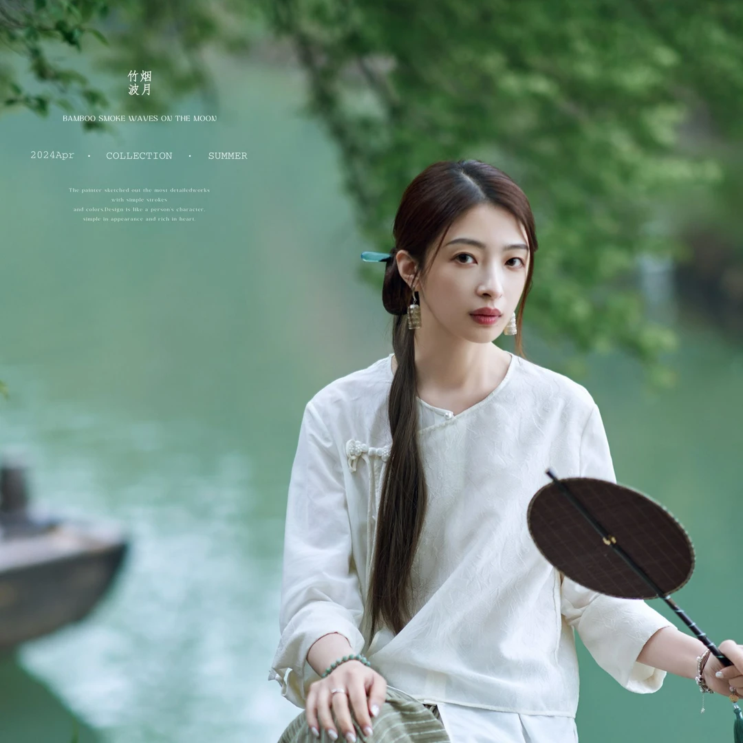 「白描工作间」“清光调”熊猫提花假两件手工盘扣新中式衬衫