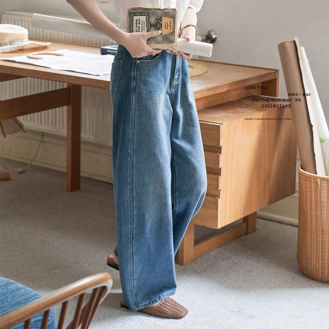 「白描工作间」"360度好版型" 春秋宽松直筒裤子弯刀阔腿牛仔裤女